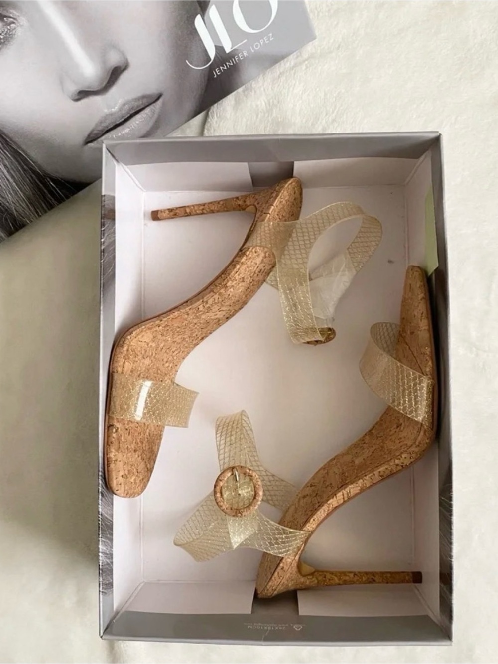 Jennifer Lopez JLO Gold Clear Strappy Stiletto Heels Size 9